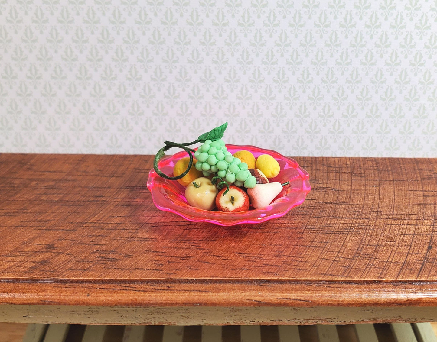 Dollhouse Bright Pink Glass Flared Platter 1:12 Scale Miniature Kitchen Decor