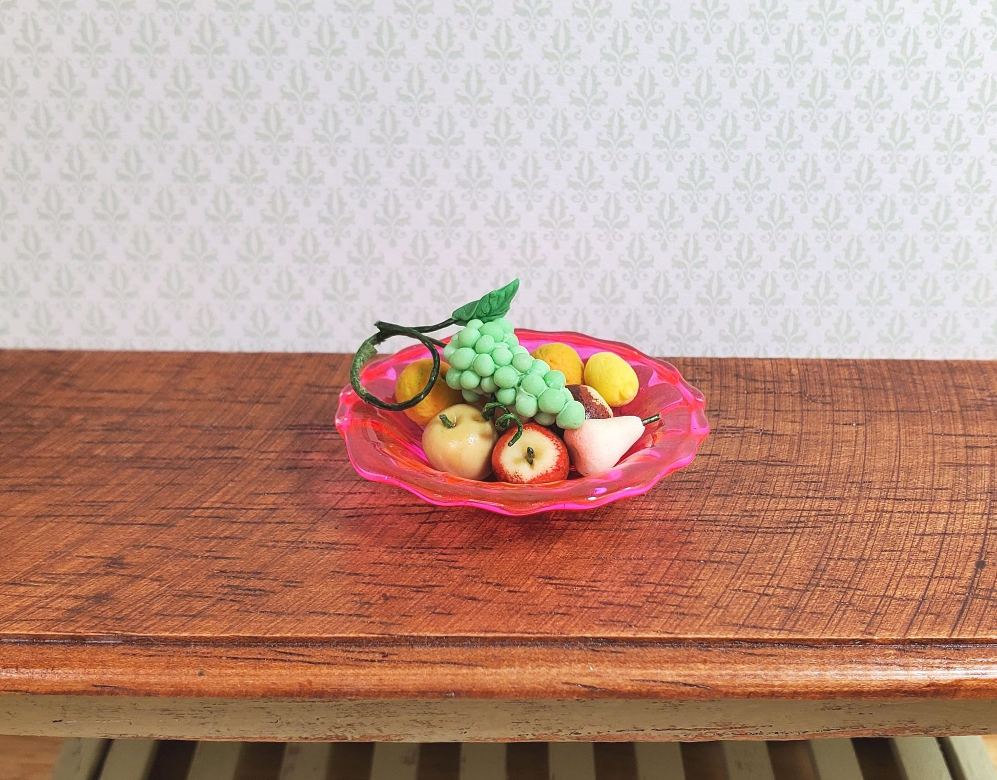 Dollhouse Bright Pink Glass Flared Platter 1:12 Scale Miniature Kitchen Decor
