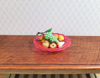 Dollhouse Bright Pink Glass Flared Platter 1:12 Scale Miniature Kitchen Decor