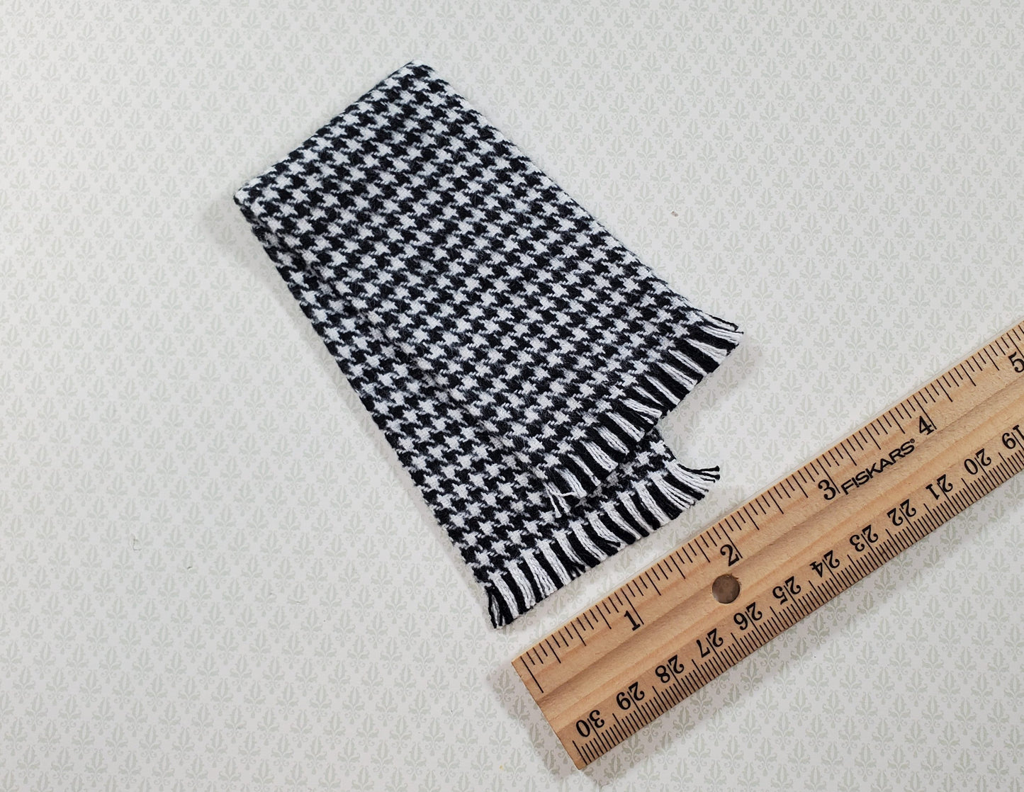 Dollhouse Fringed Blanket Throw Black & White Houndstooth Fabric