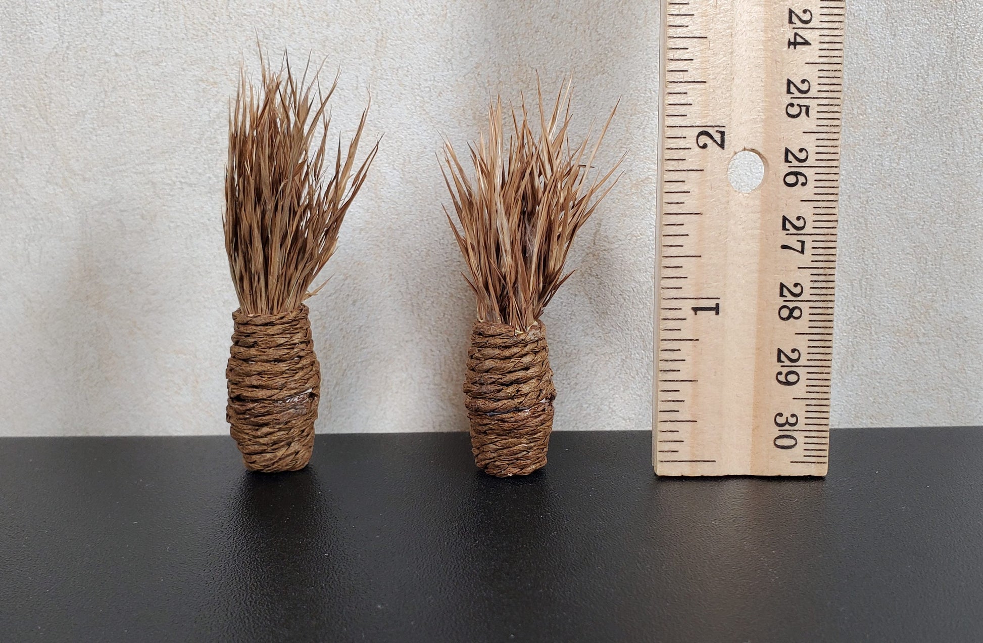 Dollhouse Dried Grass Arrangement in Woven Vase set of 2 1:12 Scale Miniature