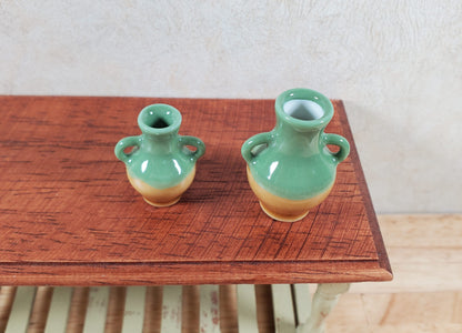 Dollhouse 2 Handled Urns Set of 2 Jugs Green & Brown 1:12 Scale Miniature