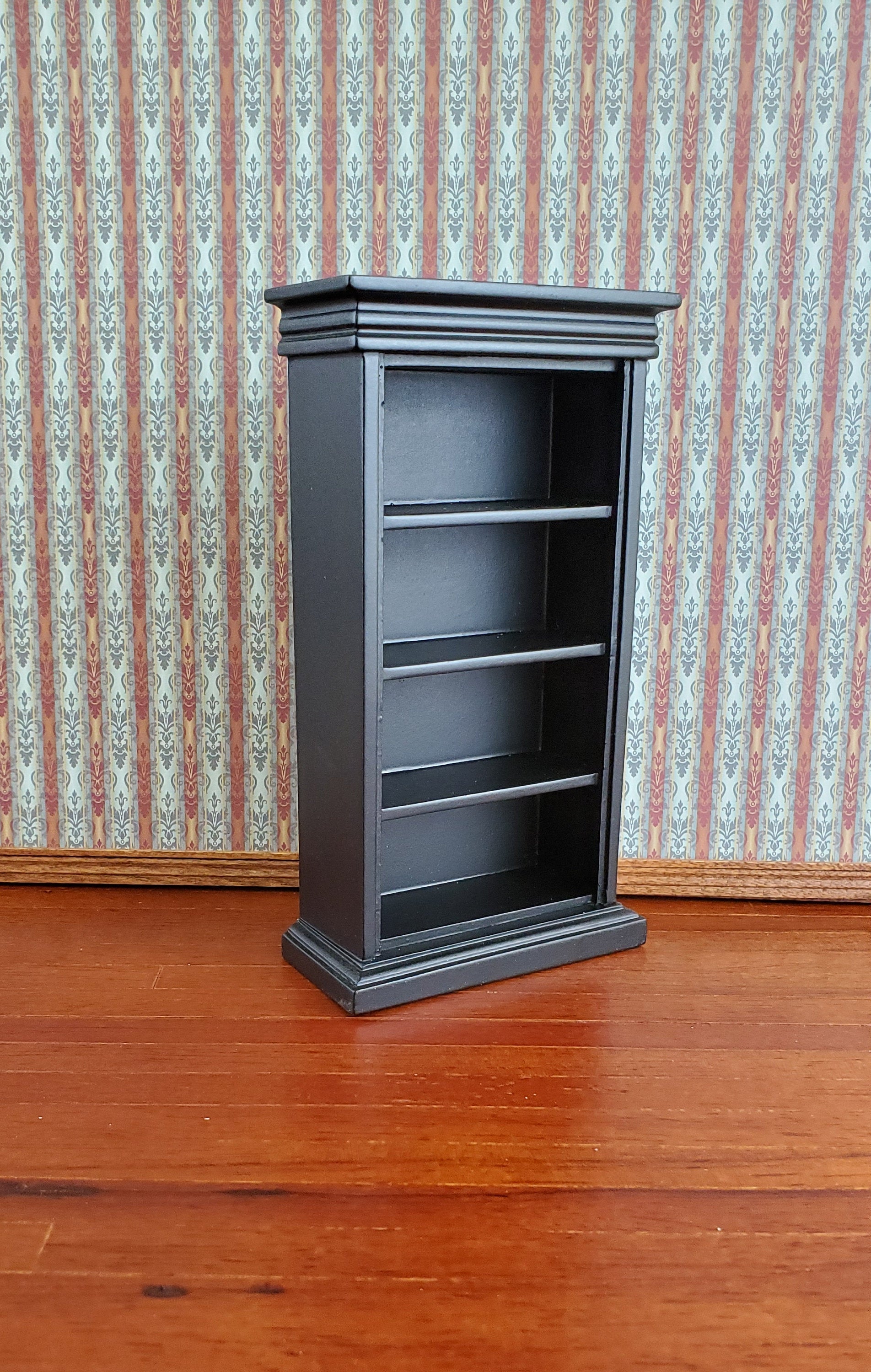Dollhouse Miniature Bookcase 4 Shelves Black Finish 1:12 Scale Furniture Bookshelf