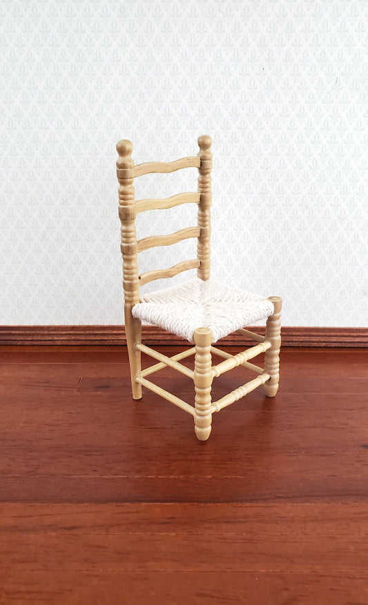 Dollhouse Ladderback Chair Turned Legs Rush Seat Light Oak Finish 1:12 Scale Miniature Furniture