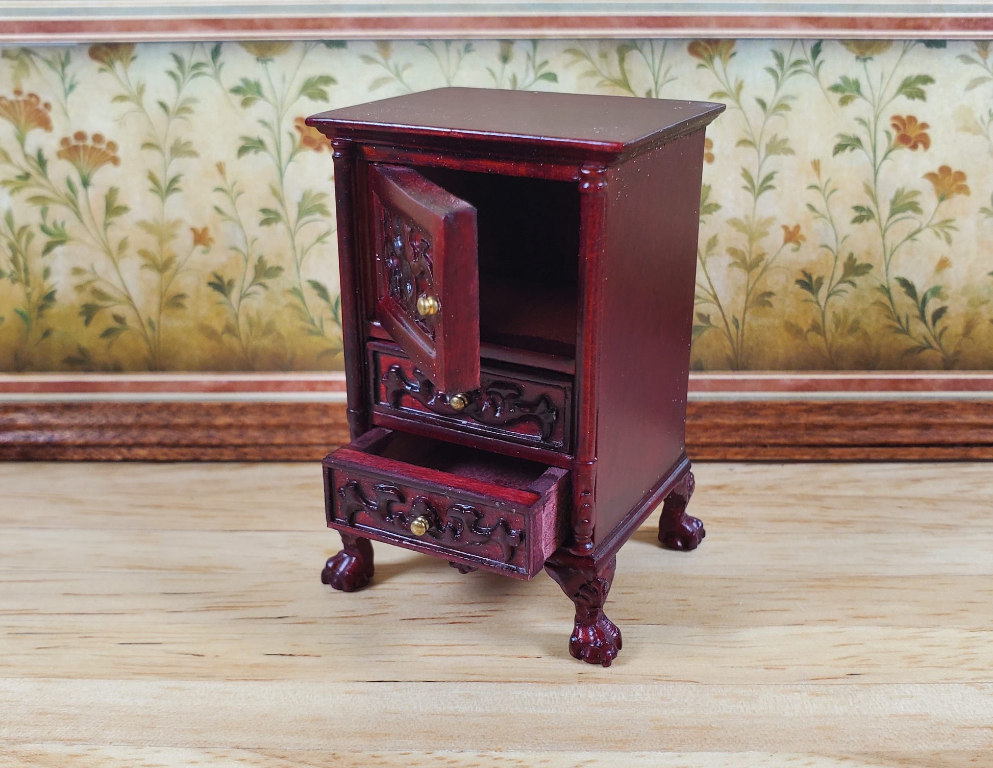 Dollhouse Nightstand Vintage Hansson Miniatures 1:12 Scale Mahogany Finish