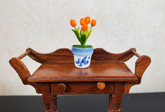 Dollhouse Orange Tulips in a Ceramic Planter Pot 1:12 Scale Miniature