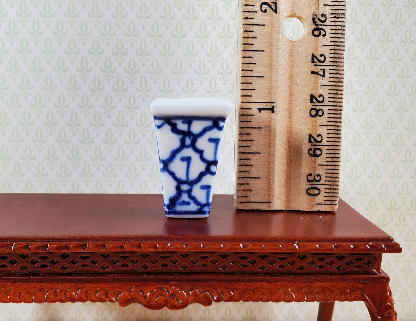 Dollhouse Tall Vase for Flowers Trellis Motif Ceramic 1:12 Scale Miniature