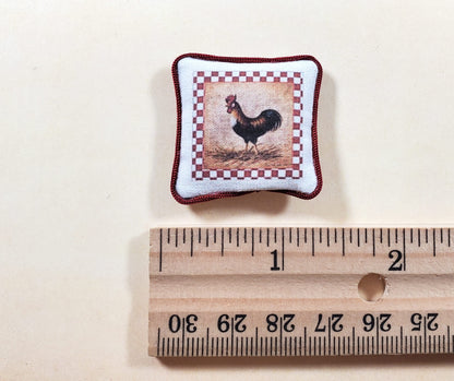 Dollhouse Checkered Rooster Pillow Handmade 1:12 Scale Miniature
