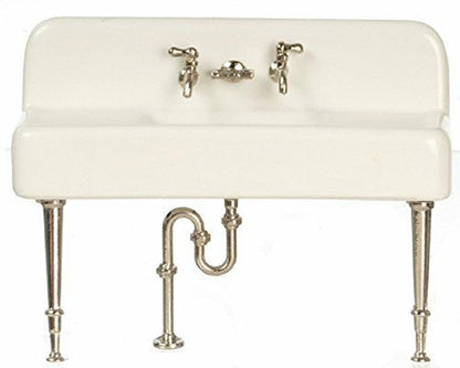 Dollhouse White Porcelain Sink Kit Kitchen or Utility Room 1:12 Scale Miniature