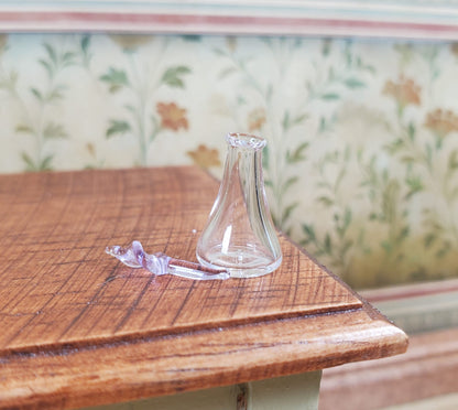 Miniature Glass Decanter Bottle with Lavender Twist Stopper 1:12 Scale Dollhouse