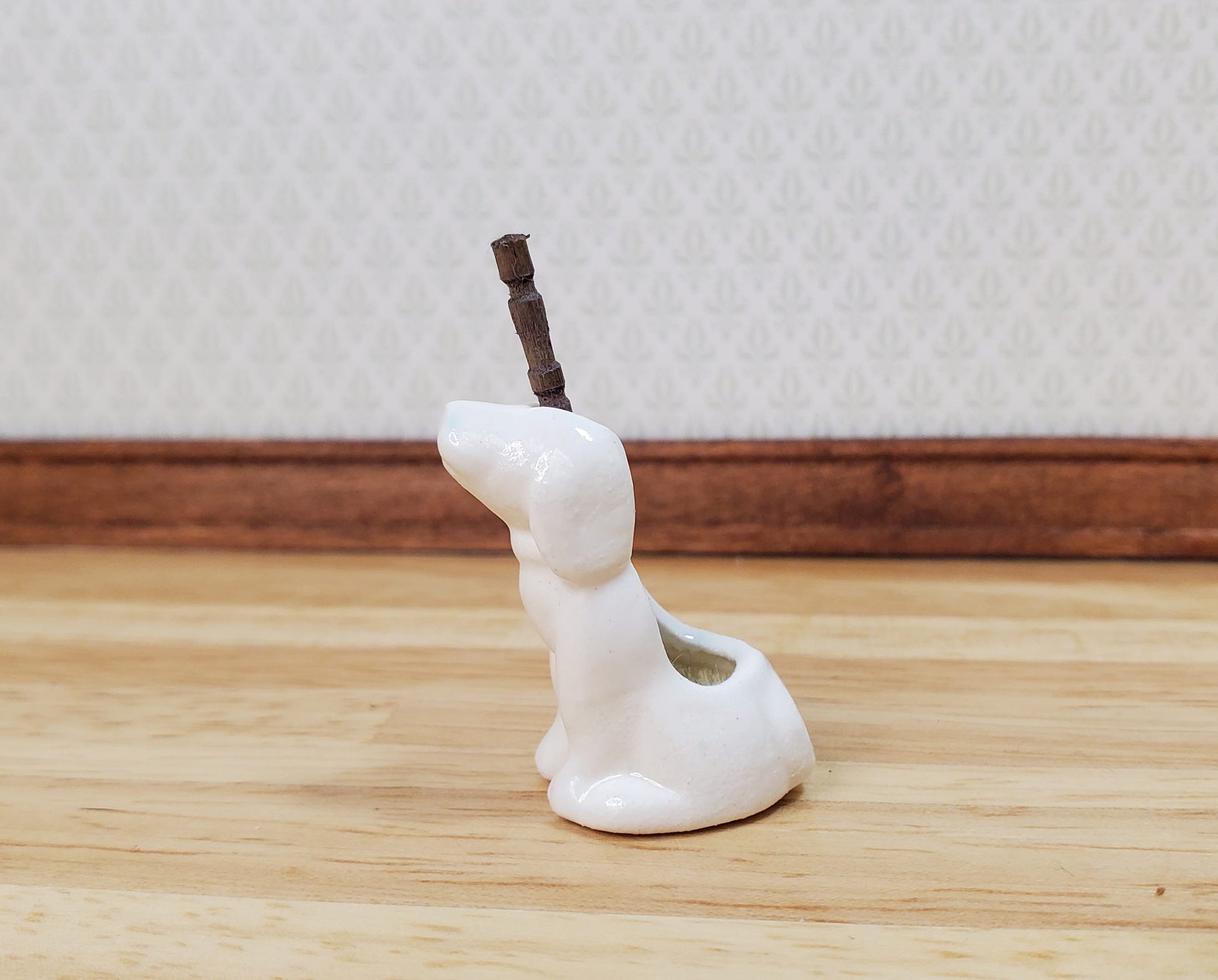 Dollhouse Dog Toilet Brush Holder Ceramic 1:12 Scale Bathroom Accessories