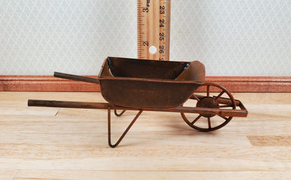 Dollhouse Miniature Metal Wheelbarrow Large Rusted Aged 1:12 Scale Fairy Garden
