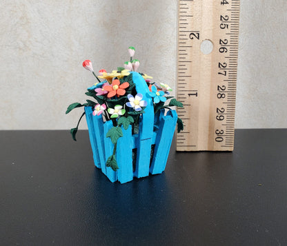 Dollhouse Spring Florals in Blue Picket Planter 1:12 Scale Miniature