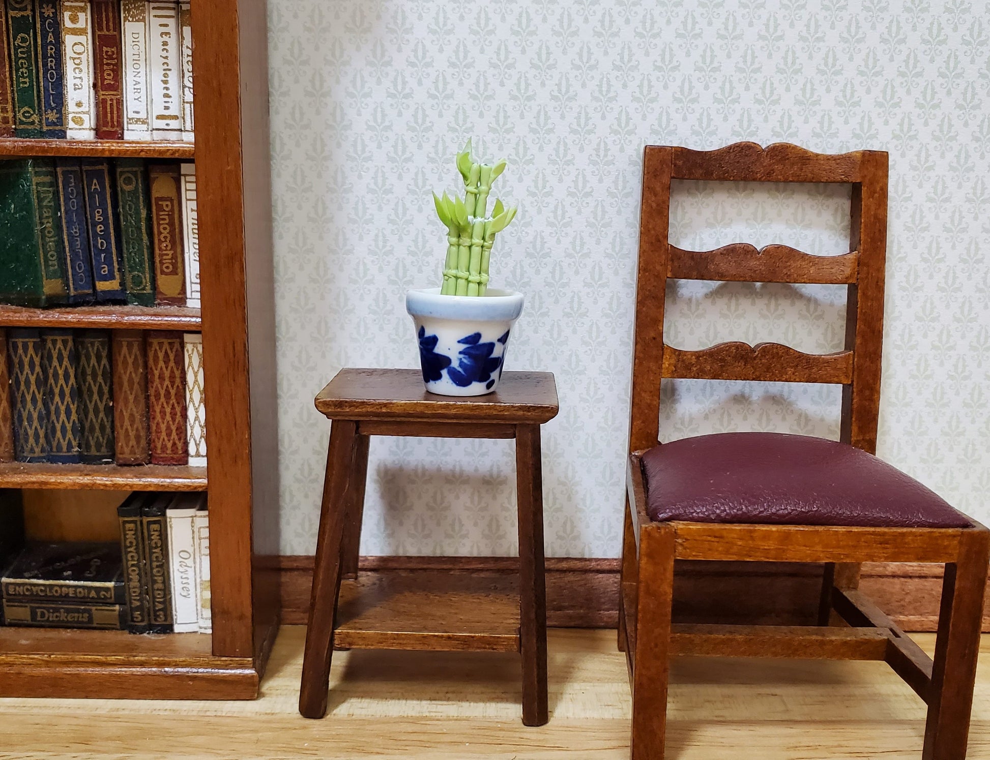 Dollhouse Lucky Bamboo Plant Plant in Blue & White Pot 1:12 Scale Houseplant