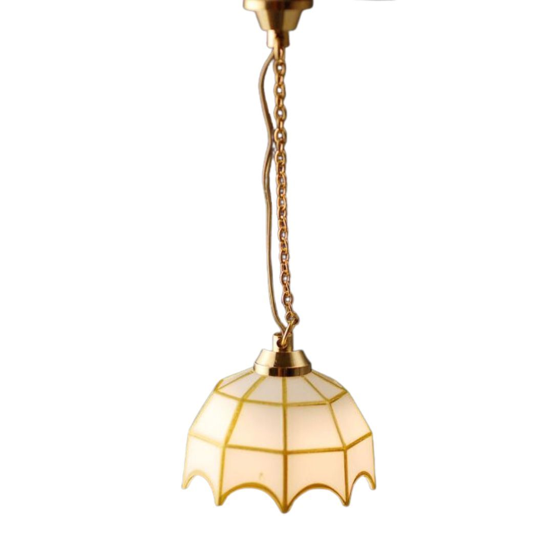 Dollhouse Ceiling Light White and Gold 1:12 Scale Miniature 12 Volt with Plug