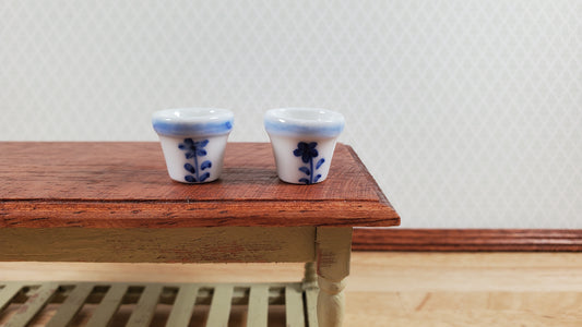 Dollhouse Cermaic Planter Blue & White Set of 2 Small 1:12 Scale Miniature