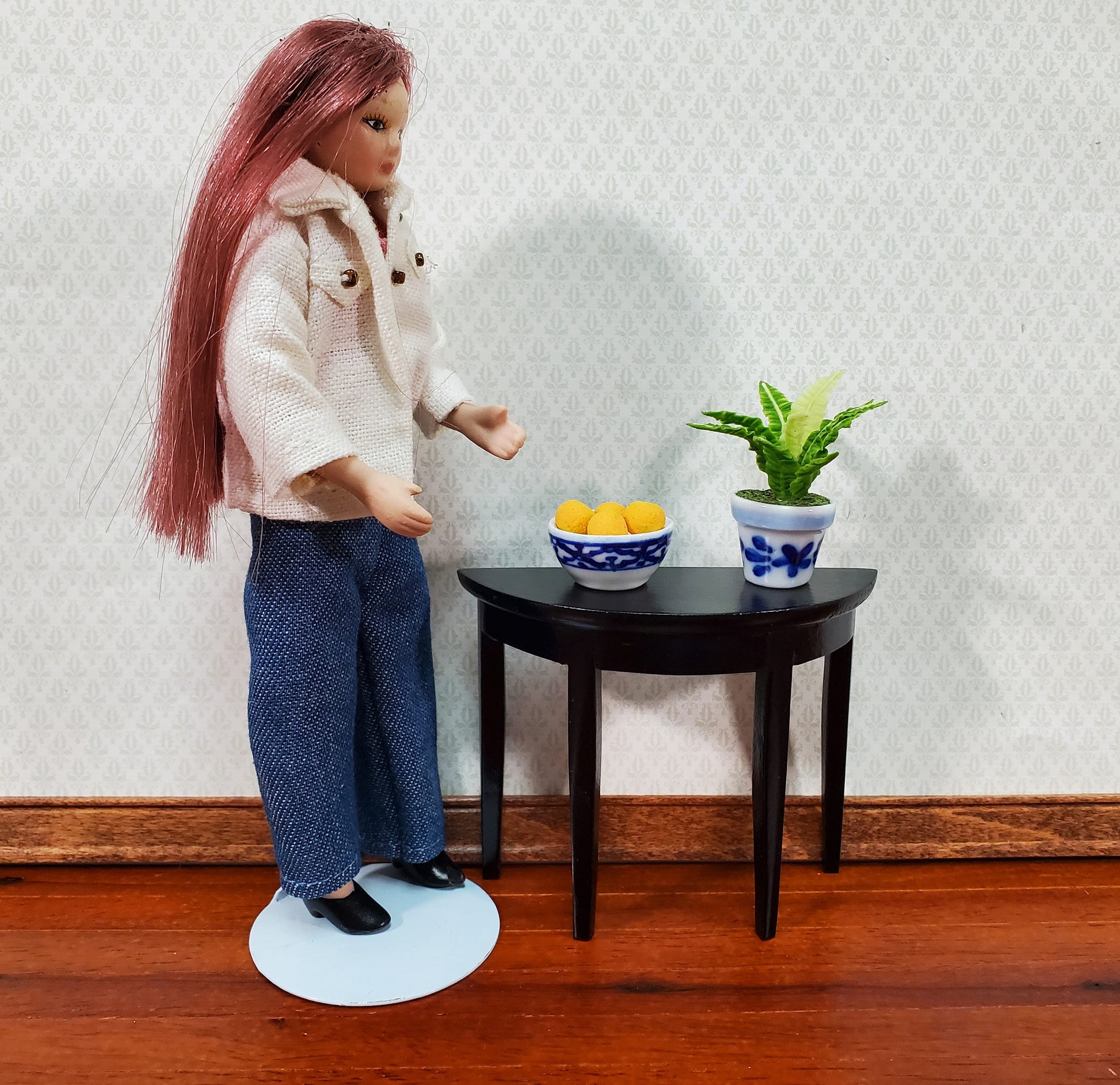 Dollhouse Serving Bowl Ceramic Blue & White 1:12 Scale Miniature Dishes Decor