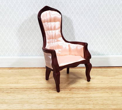 Dollhouse Gentlemen's Chair Victorian Pink & Mahogany Finish 1:12 Scale Miniature Furniture