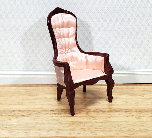 Dollhouse Gentlemen's Chair Victorian Pink & Mahogany Finish 1:12 Scale Miniature Furniture