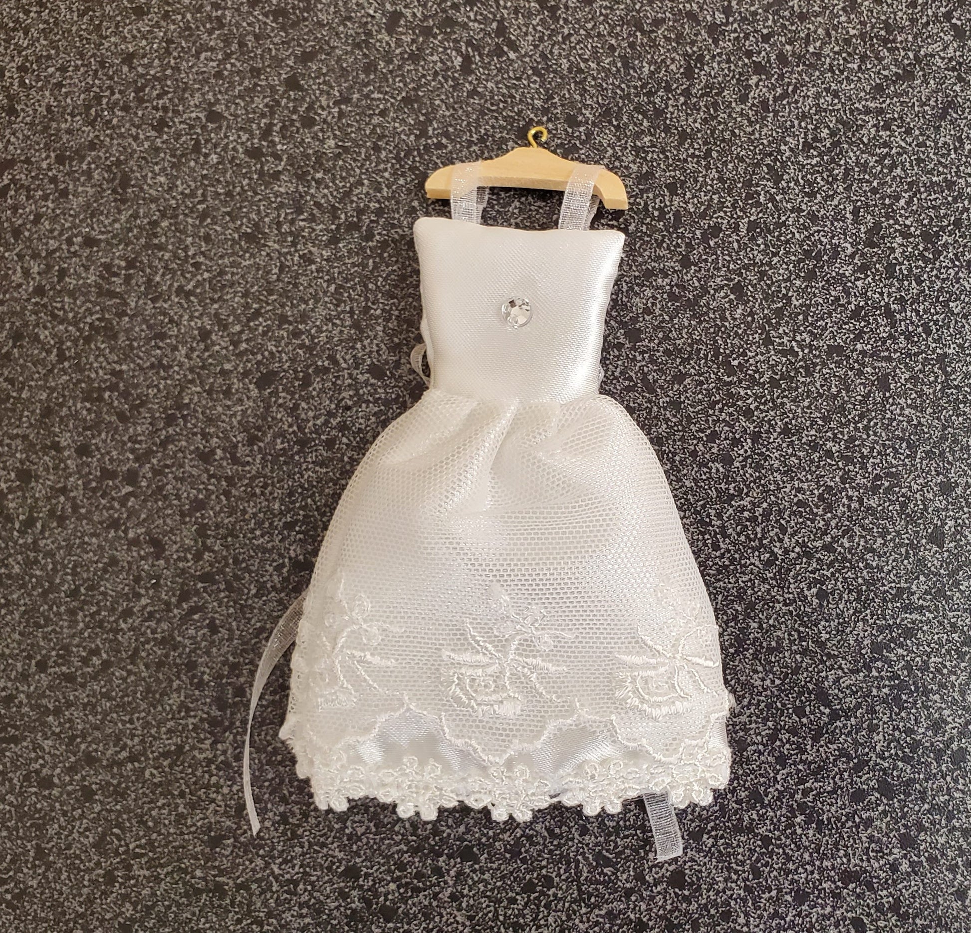 Dollhouse Miniature Wedding Dress on Hanger White by Reutter 1:12 Scale