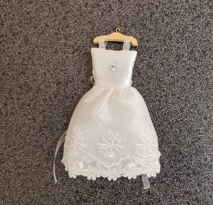 Dollhouse Miniature Wedding Dress on Hanger White by Reutter 1:12 Scale
