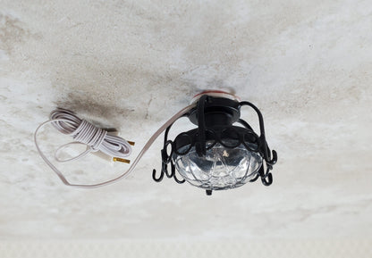 Dollhouse Round Ceiling Light Black 12 Volt with Plug 1:12 Scale Miniature