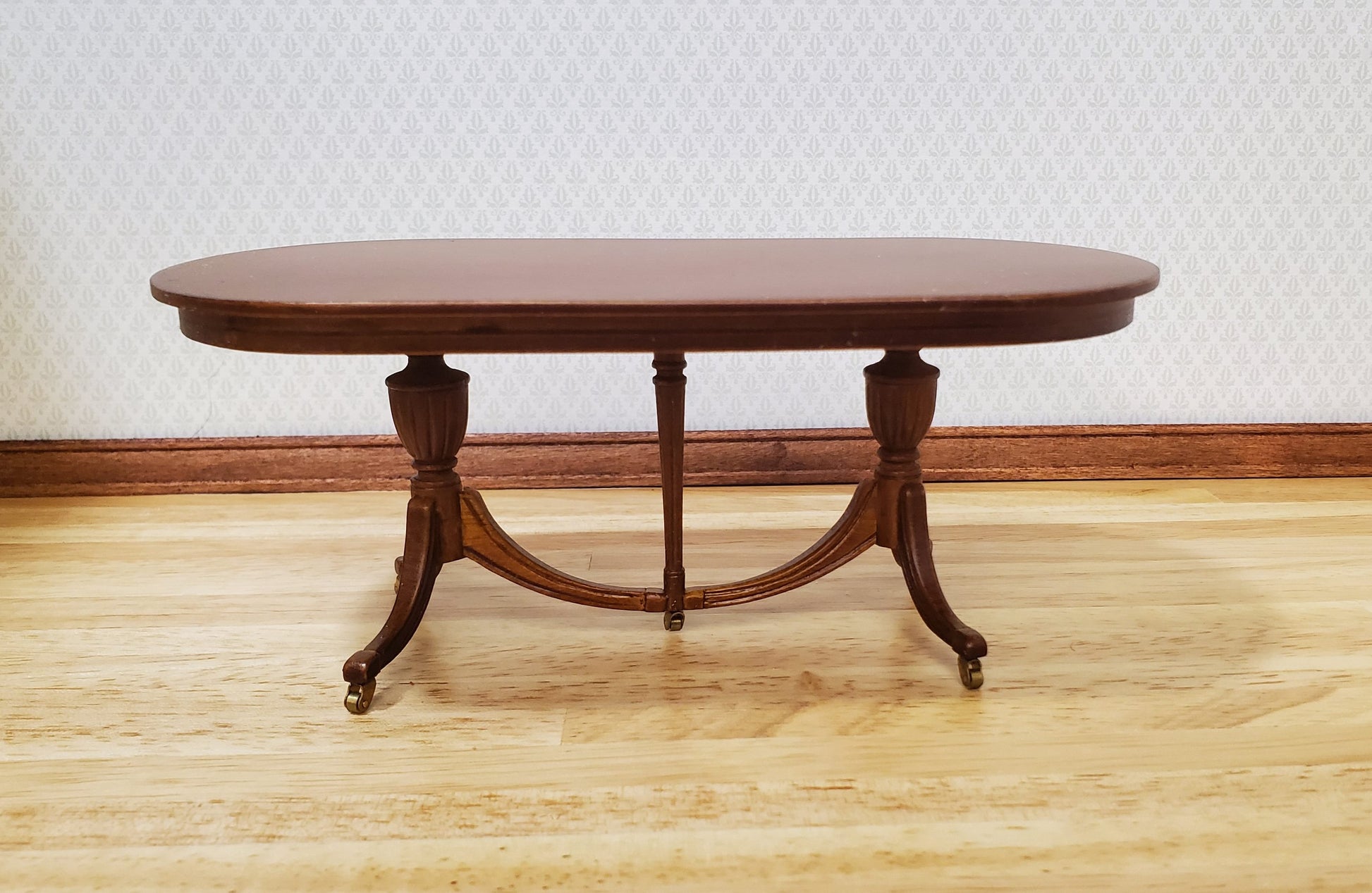 JBM Dollhouse Dining Table Queen Anne Style 1:12 Scale Furniture Walnut Finish