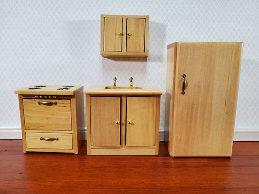 Dollhouse Kitchen Set Stove Refrigerator Sink Cupboard 1:12 Scale Furniture