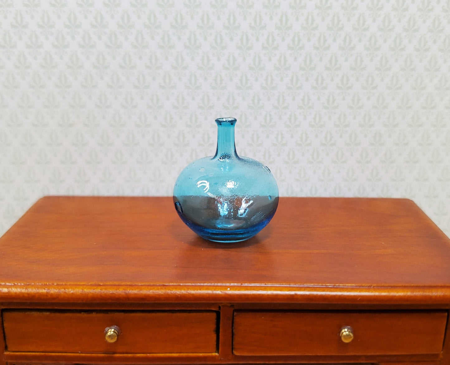 Dollhouse Carboy Demijohn Aqua Glass Bottle Round 1:12 Scale some color flaw