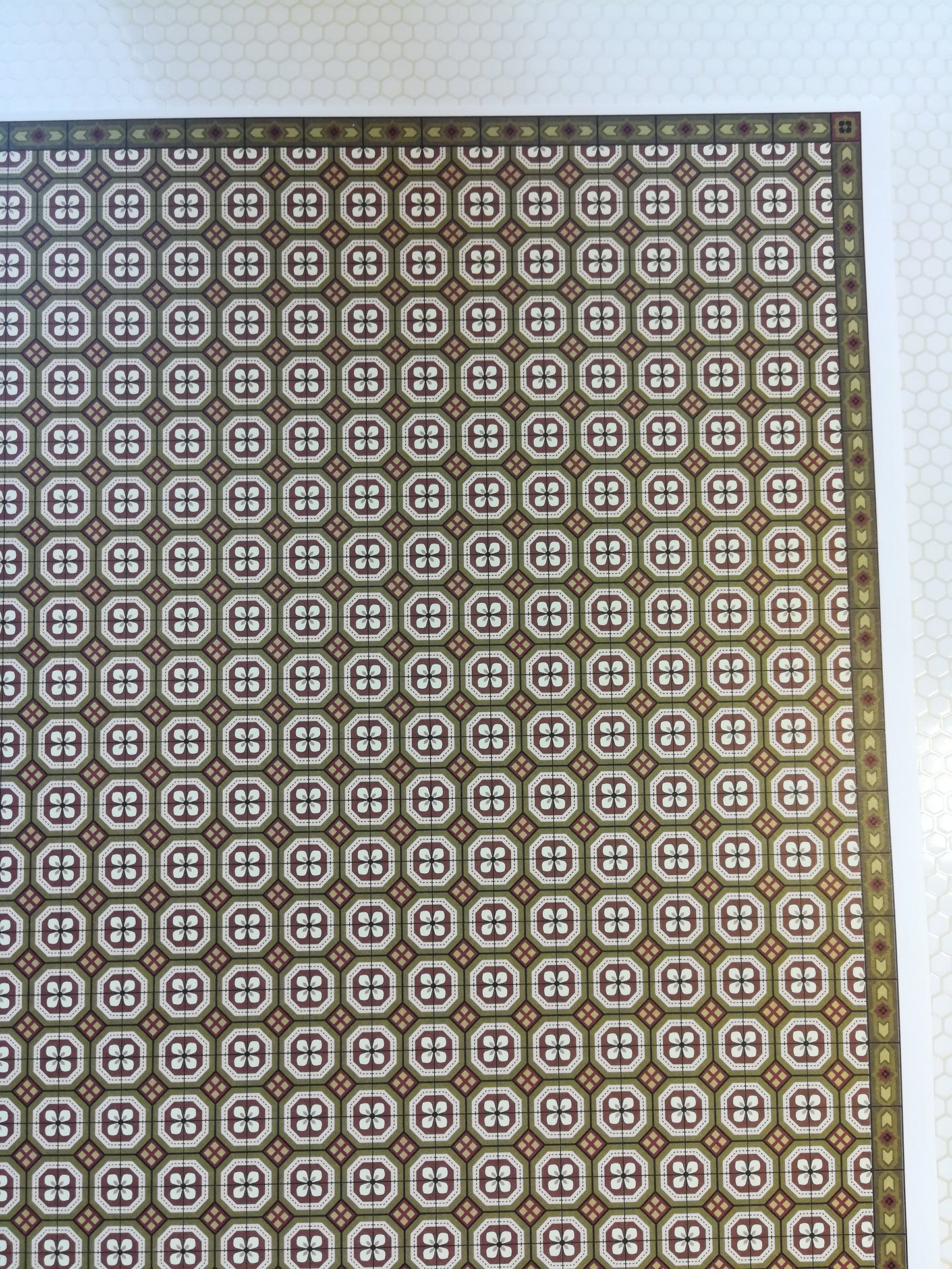 Dollhouse Victorian Tile Flooring Paper Sheet Brown & Green 1:12 Scale Miniature
