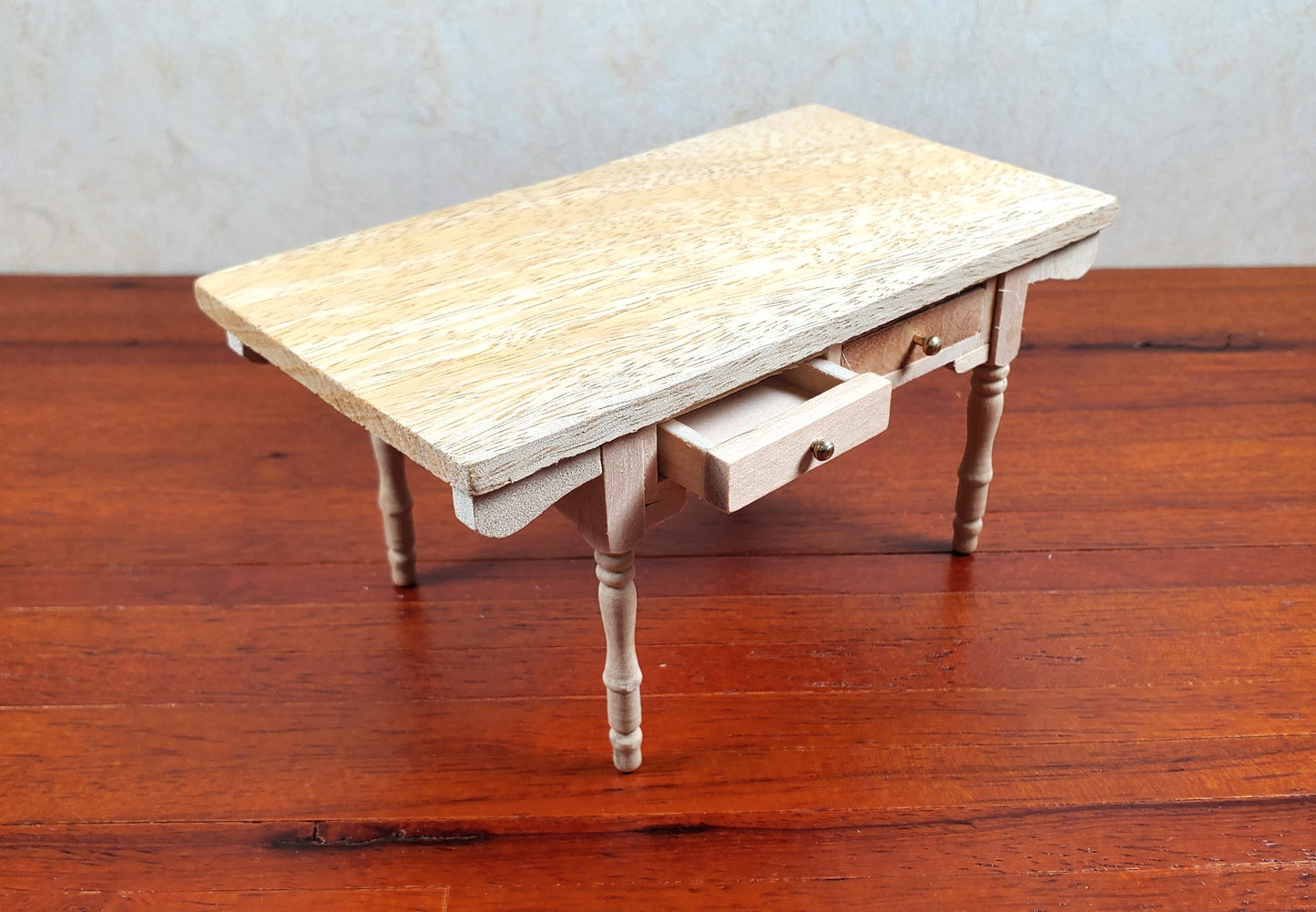 Dollhouse Kitchen Table Farmhouse Style Unpainted Wood 1:12 Scale Miniature