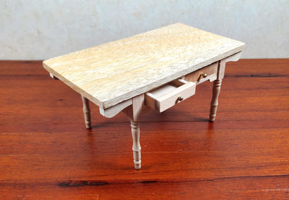 Dollhouse Kitchen Table Farmhouse Style Unpainted Wood 1:12 Scale Miniature