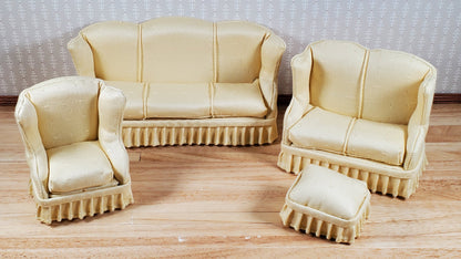 Dollhouse Living Room Set 4 pc Pale Yellow 1:12 Scale Miniature Furniture
