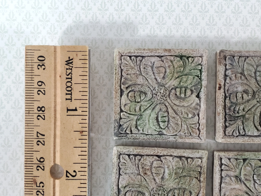 Miniature Tiles Stepping Stones Flower Design Aged Gray Finish Dollhouse 1:12