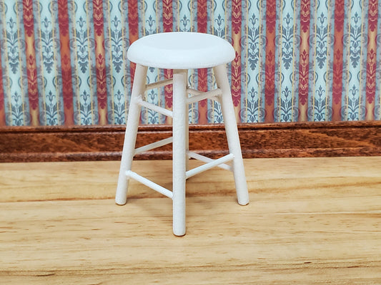 Dollhouse Bar Stool Wood White Finish 1:12 Scale Miniature Furniture Slim Profile