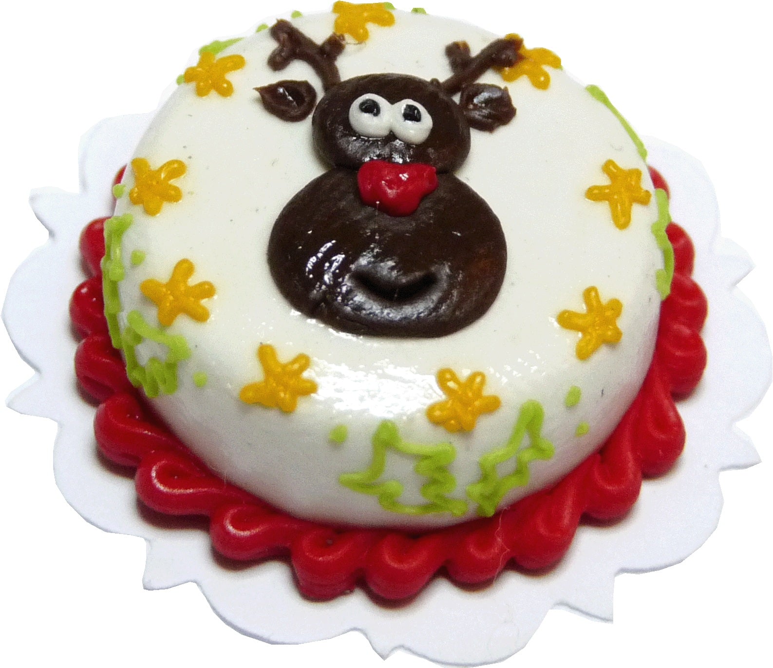 Dollhouse Reindeer Christmas Cake 1:12 Scale Miniature Dessert Food