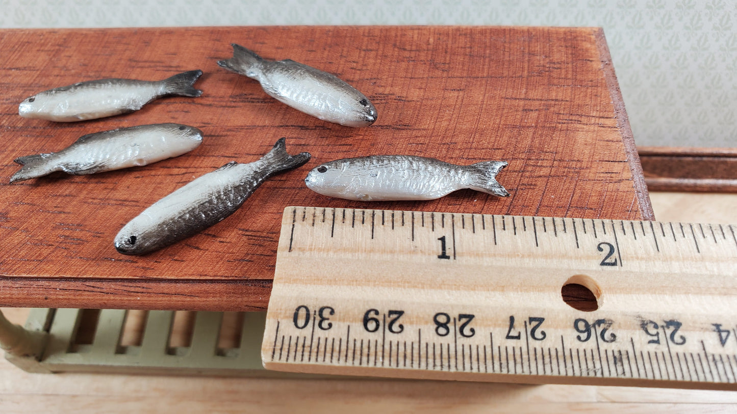 Miniature Bass Fish Set of 5 for Dollhouses Seafood Market Grocery Store 1 3/8"