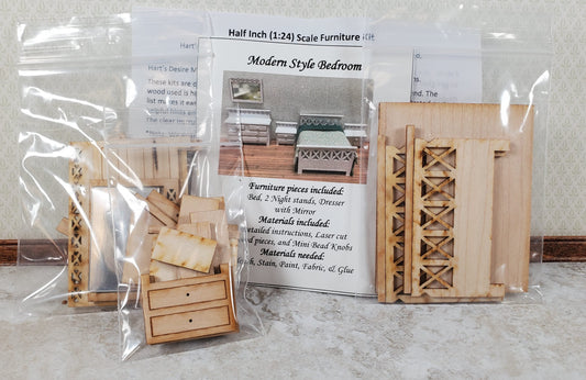 Dollhouse HALF SCALE Furniture KIT Modern Bedroom Bed Dresser Night Stand 1:24