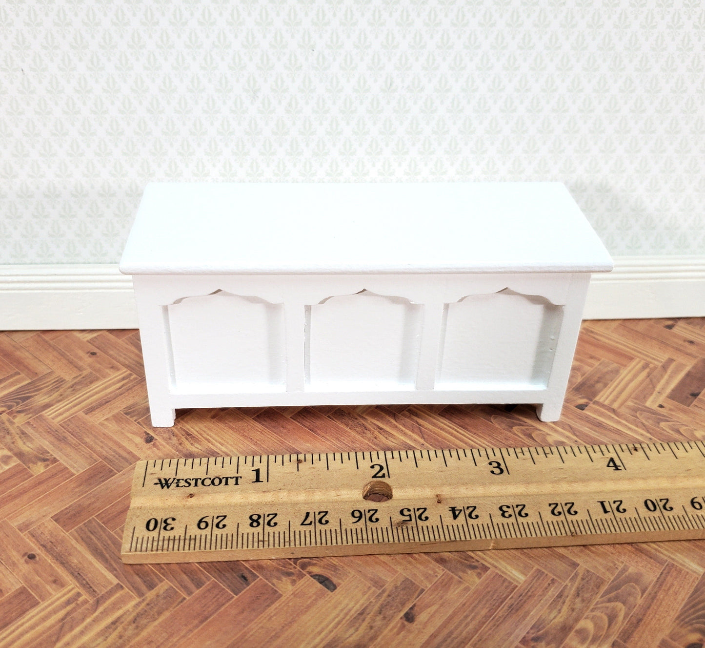 Dollhouse Chest Blanket Trunk 1:12 Scale Miniature Furniture White Wood