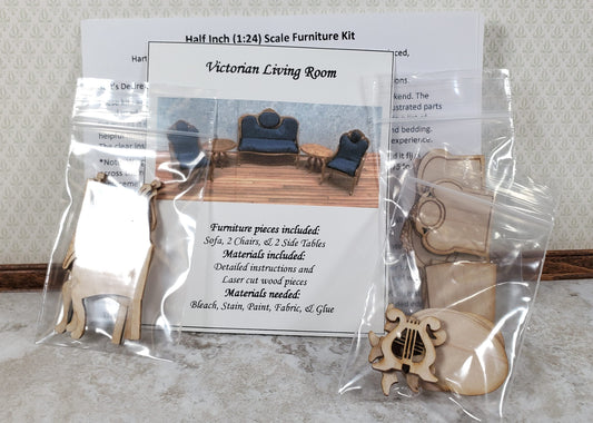 Dollhouse HALF SCALE Furniture KIT Victorian Living Room Set Sofa Chairs 1:24
