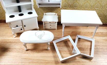 Dollhouse Furniture Lot Scratch & Dent 1:12 Scale White Table Stove Nightstand Picture Frames +