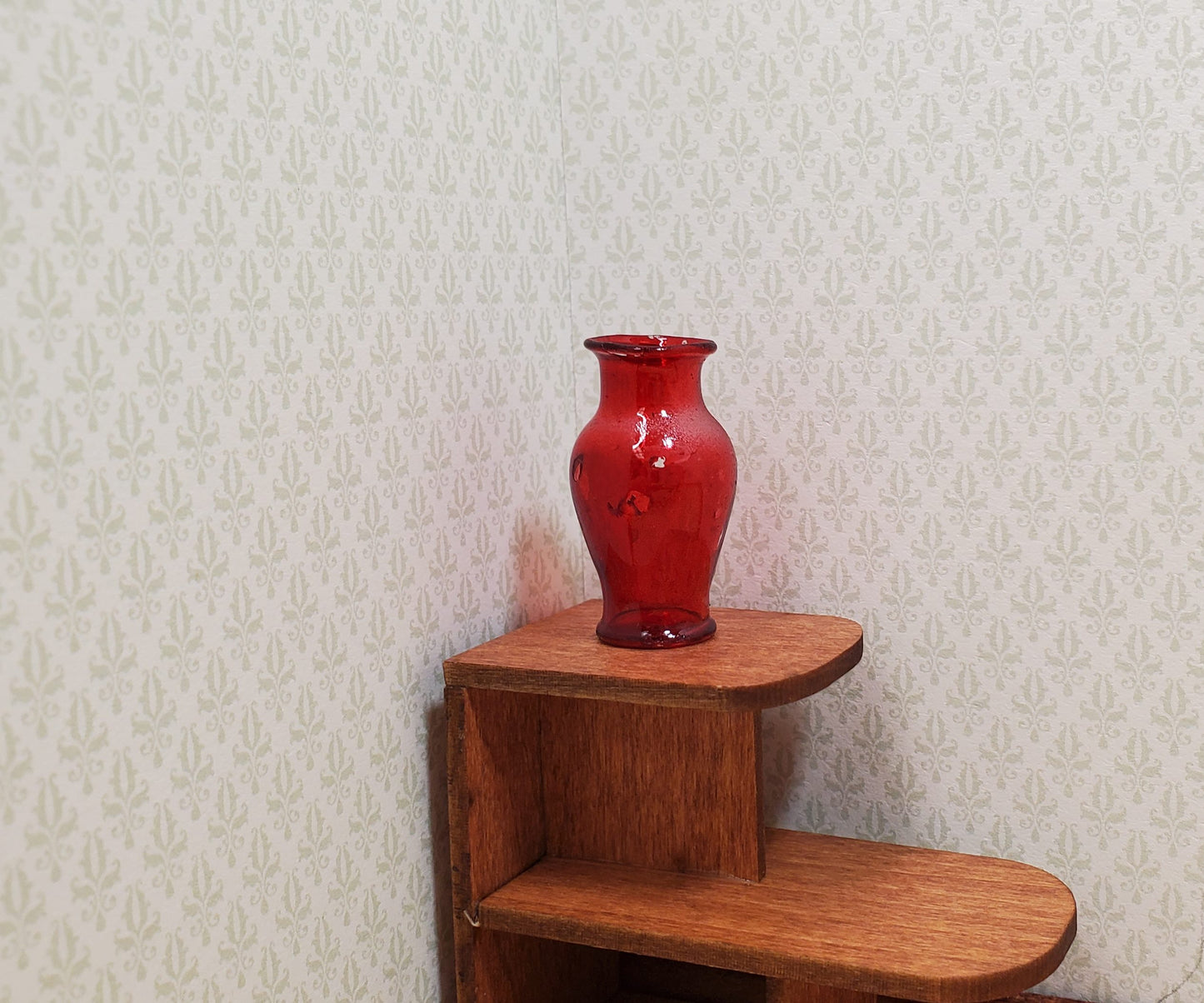 Dollhouse Glass Pedestal Vase Large Red Color 1:12 Scale some color flaws