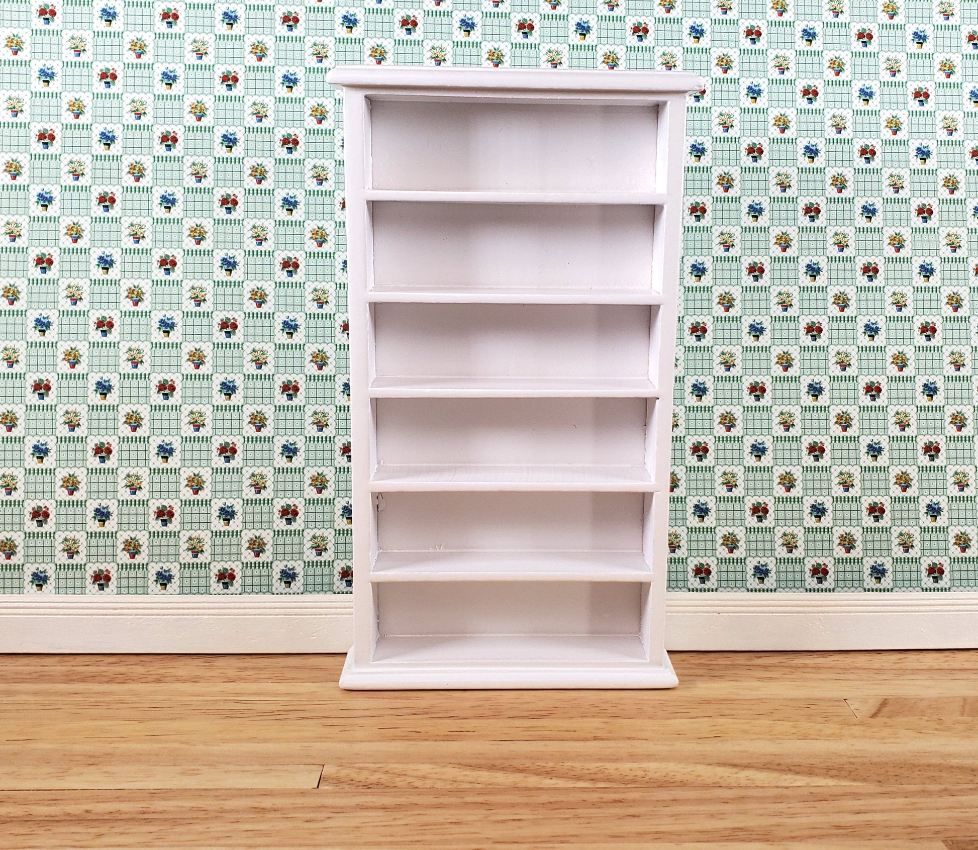 Dollhouse Tall Bookcase White Shelves Bookshelf 1:12 Scale Miniature Furniture