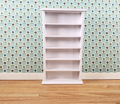 Dollhouse Tall Bookcase White Shelves Bookshelf 1:12 Scale Miniature Furniture