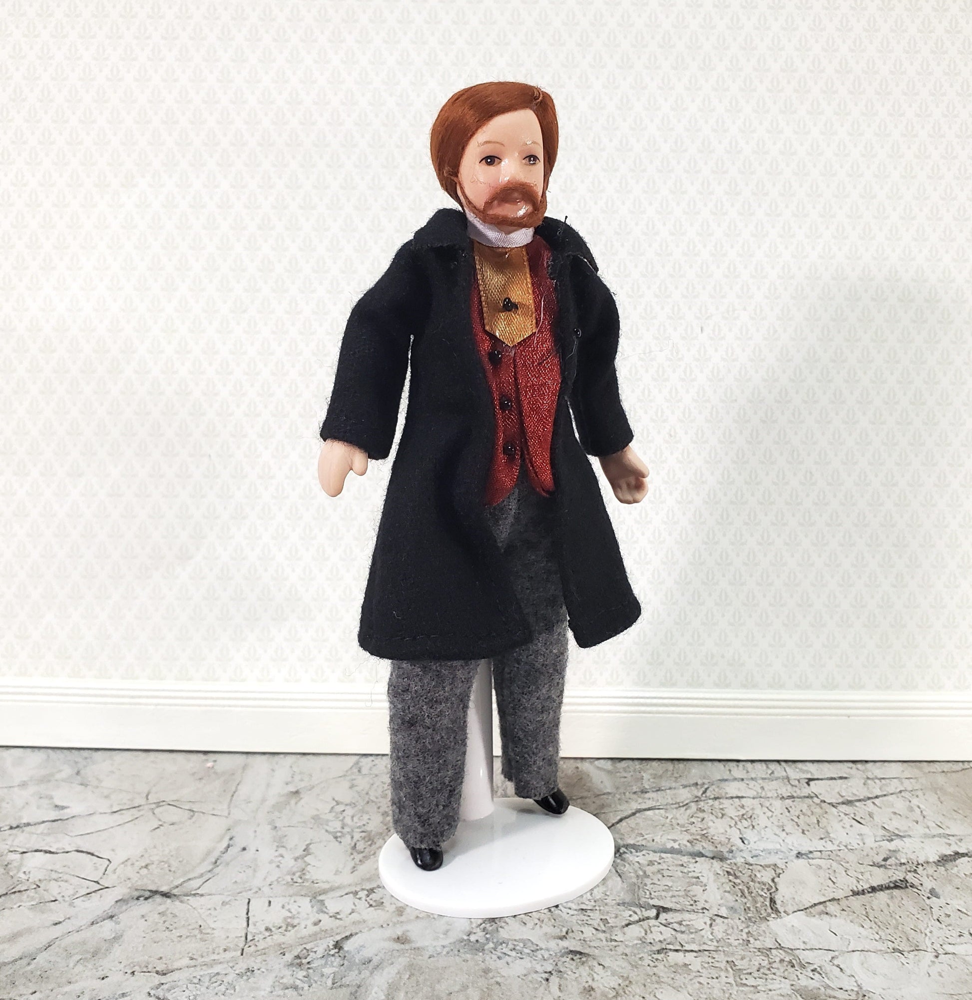 Dollhouse Man Doll Porcelain Dad Father with Beard 1:12 Scale Miniature Poseable