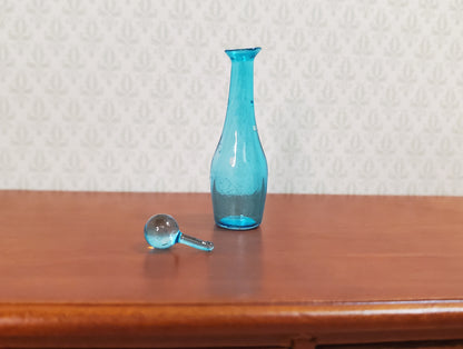 Dollhouse Tall Turquoise Blue Glass Decanter 1:12 Scale Miniature Dining Decor