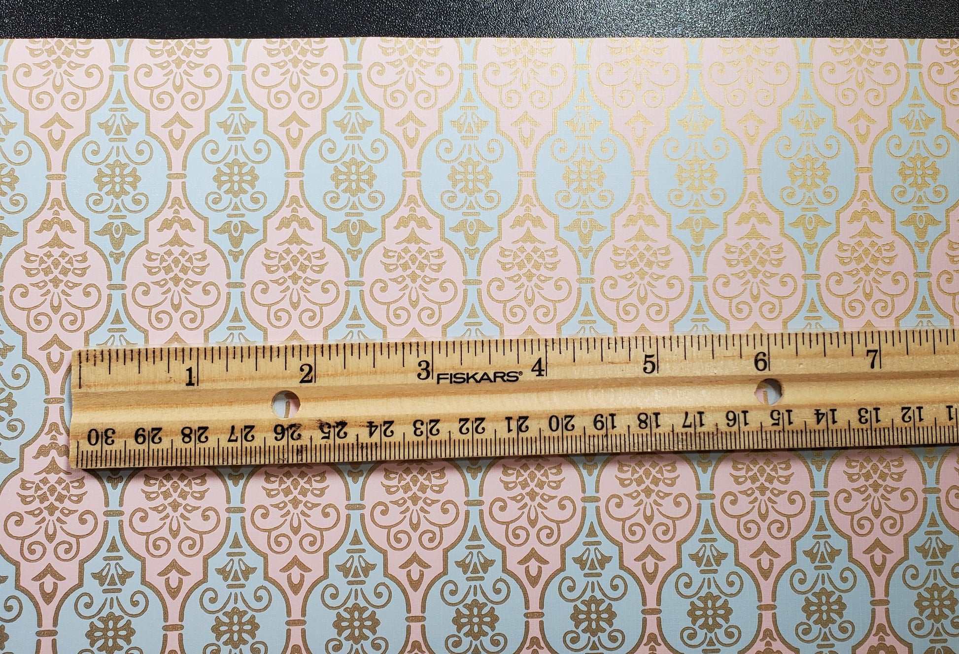 Dollhouse Wallpaper Pink & Blue Fleur Damask 3 Sheets 1:12 Scale Miniature