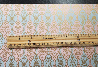 Dollhouse Wallpaper Pink & Blue Fleur Damask 3 Sheets 1:12 Scale Miniature