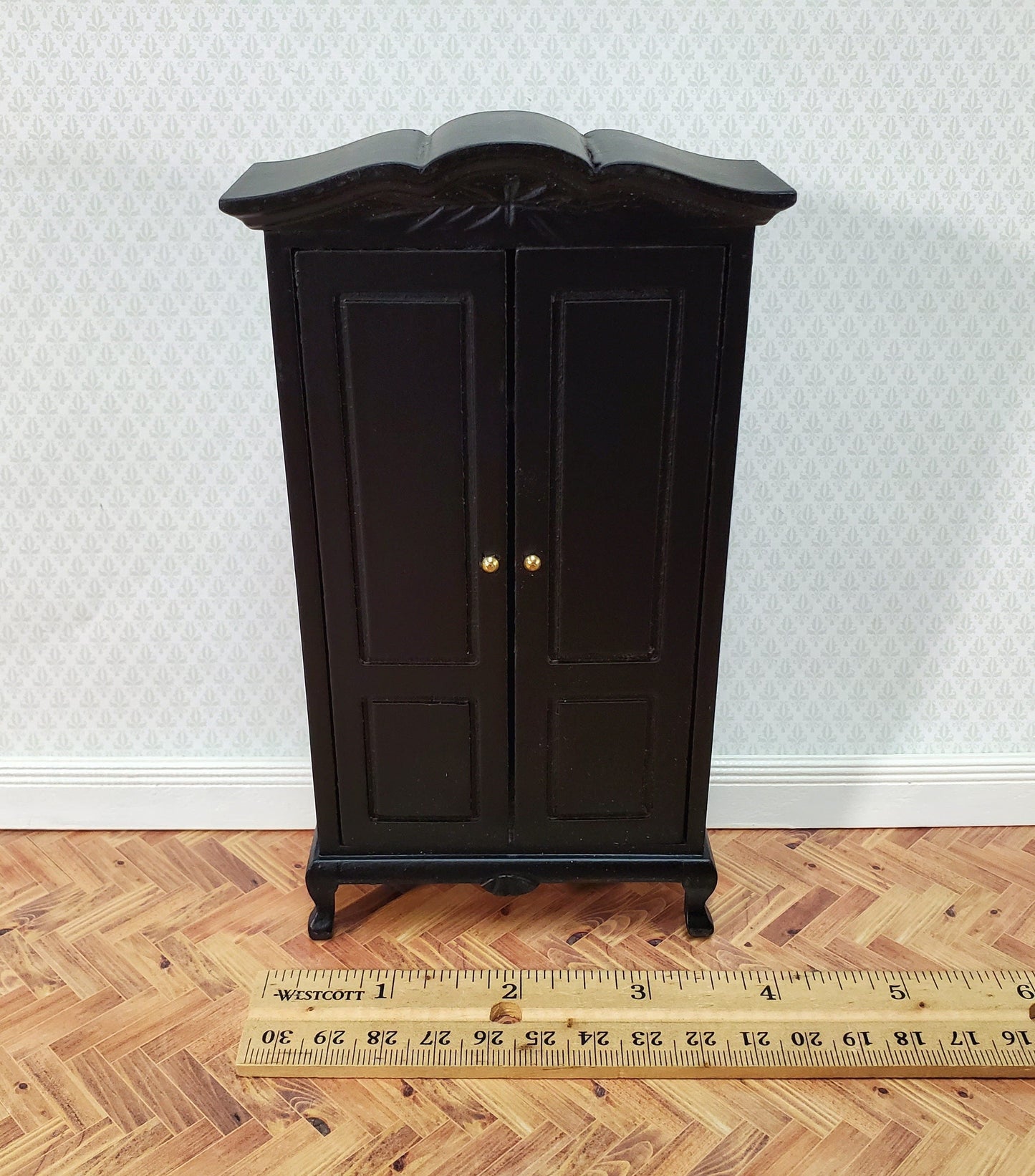 Dollhouse Wardrobe Armoire Black Finish Closet for Bedroom 1:12 Miniature Furniture