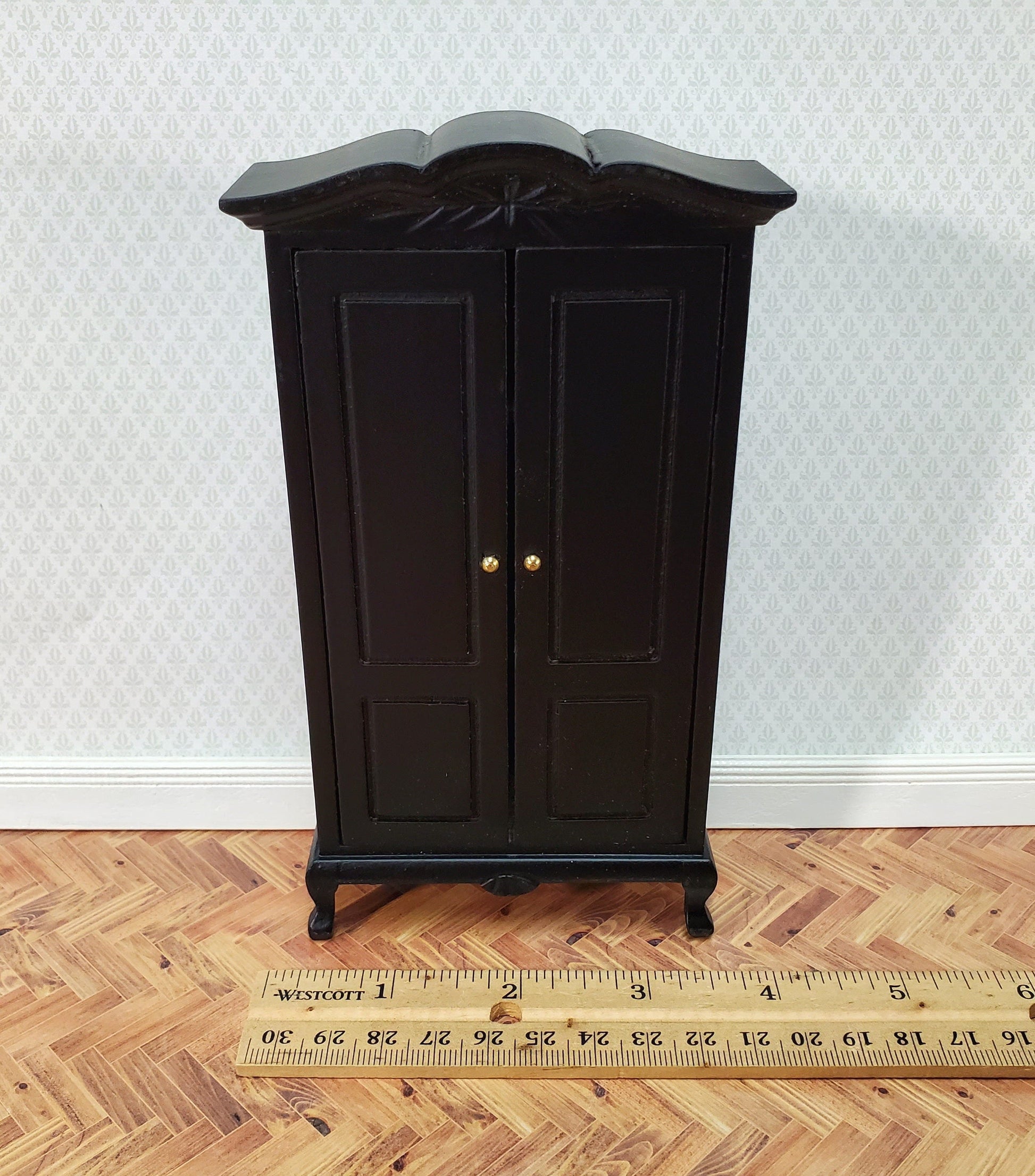 Dollhouse Wardrobe Armoire Black Finish Closet for Bedroom 1:12 Miniature Furniture